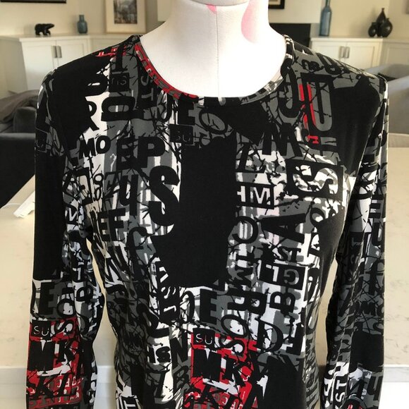 Nygard Collection Abstract Print Scoop Neck 3/4 Slv Polyester Top Blk Wht Sz S - Picture 2 of 9